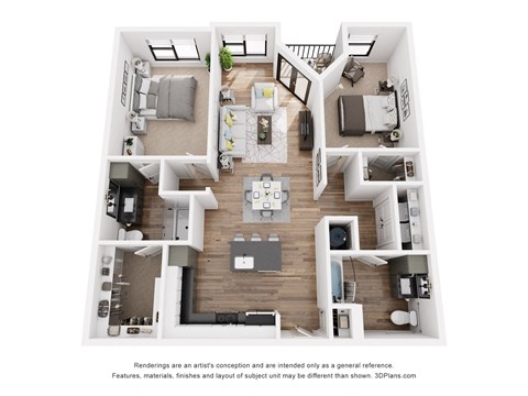 Floor plan for 2 beds, 2 baths, 1224 sqft